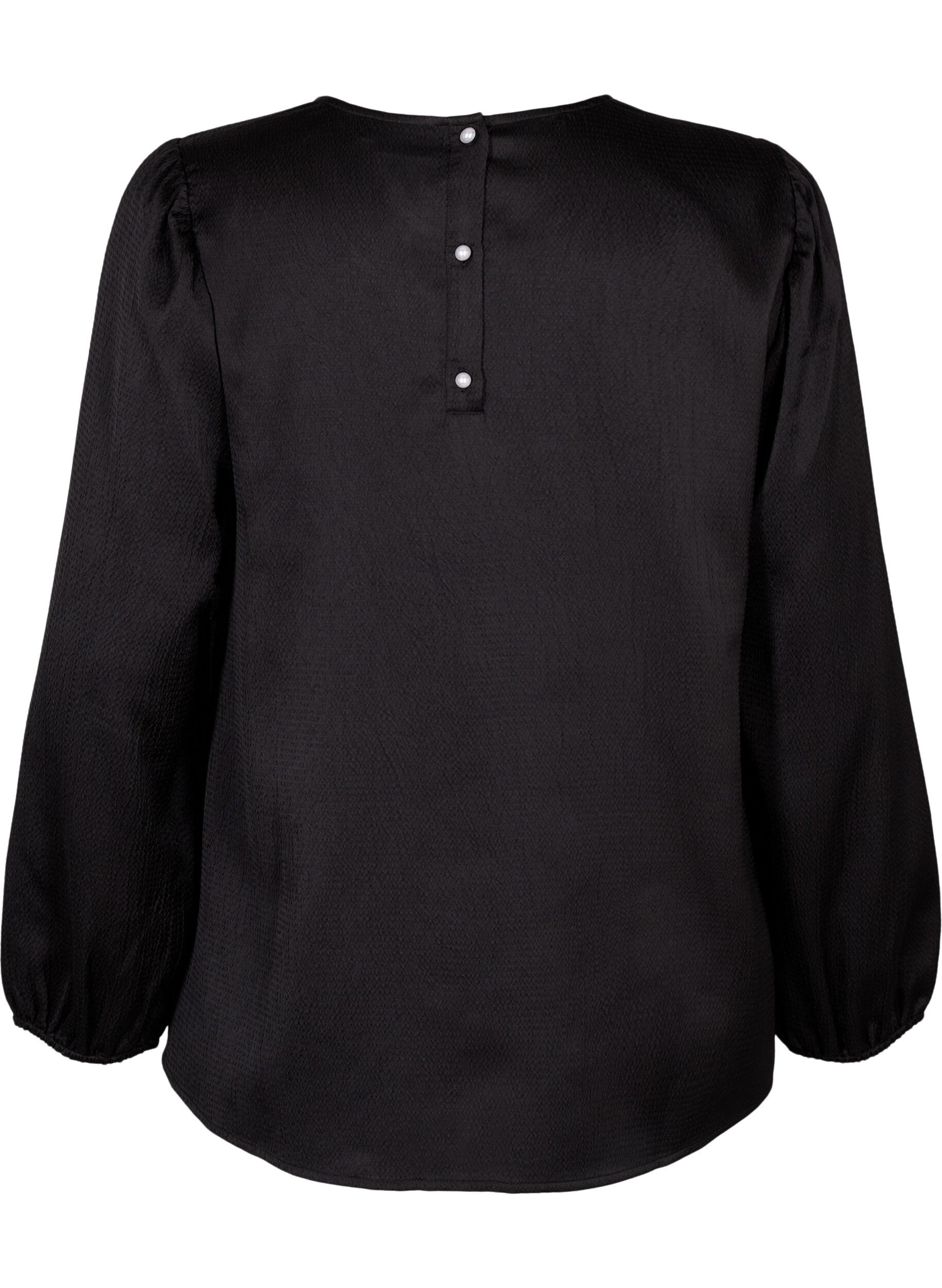 Zizzi Langermet bluse med rund hals, Black, Packshot image number 1