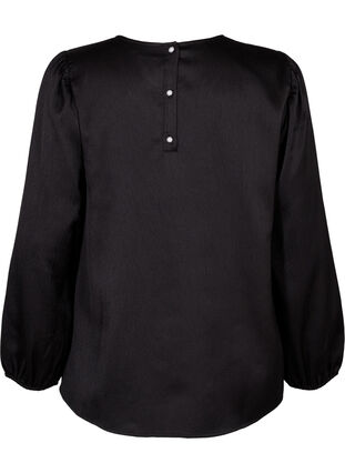 Langermet bluse med rund hals, Black, Packshot image number 1