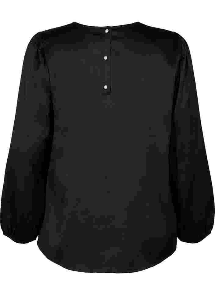 Langermet bluse med rund hals, Black, Packshot image number 1