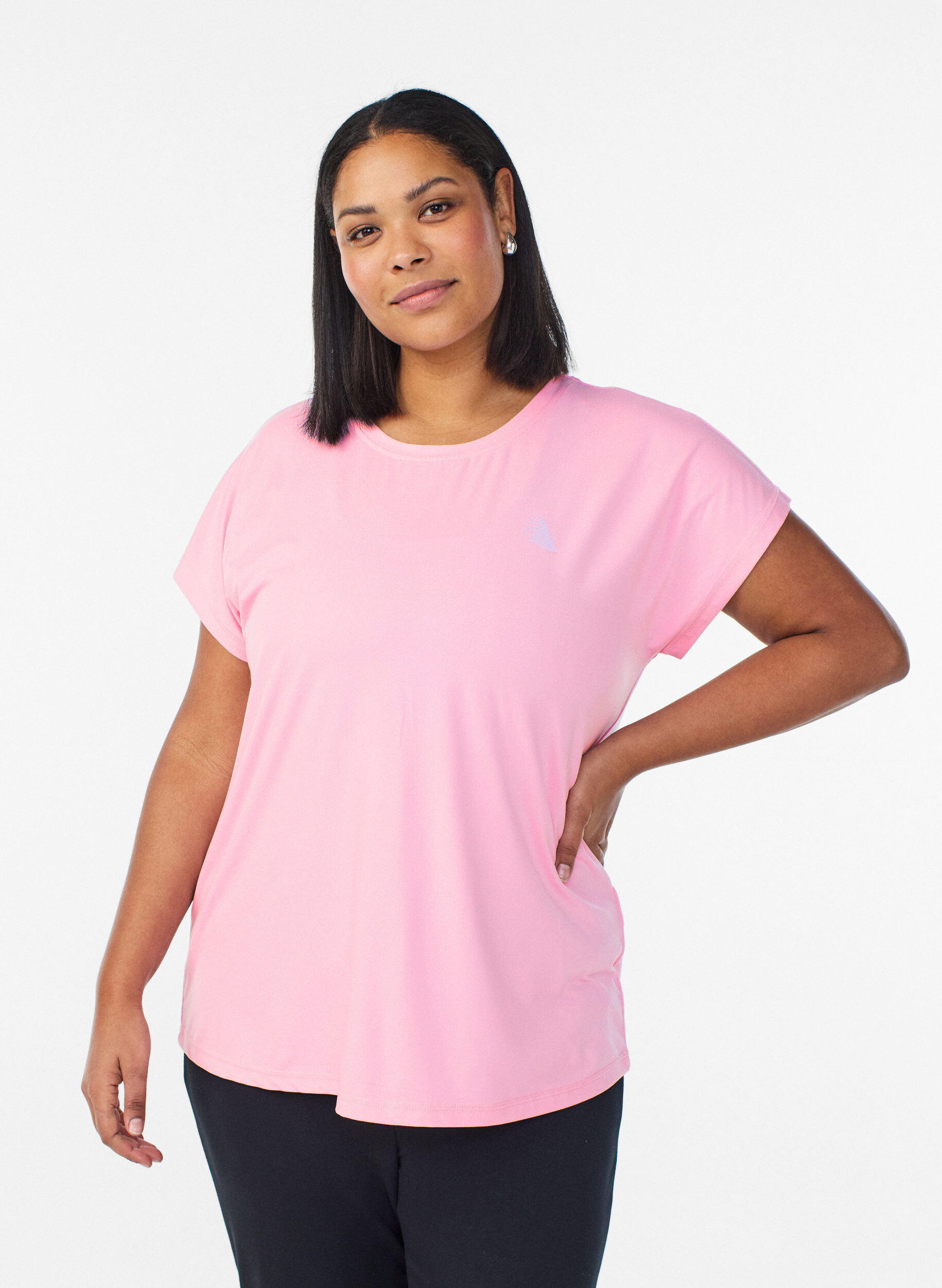 Ensfarget trenings-T-skjorte, Rosa, Model
