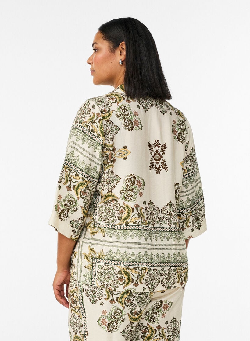 M&oslash;nstret viskosebluse med 3/4 ermer, Gr&oslash;nn, Model image number 2