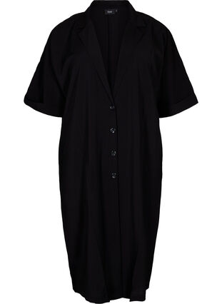 Lang viskoseskjorte med korte ermer, Black, Packshot image number 0