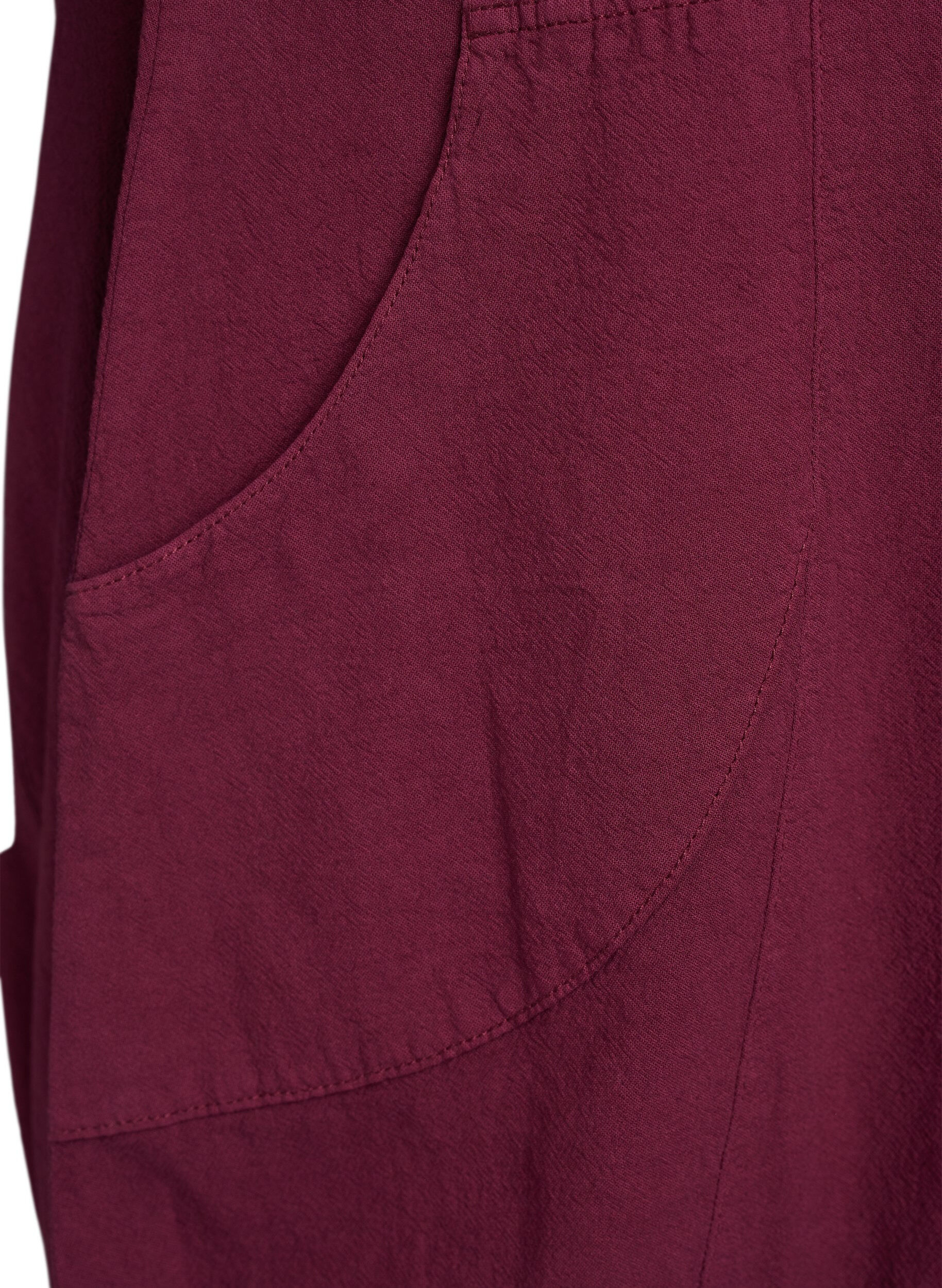 ZizziKortermet bomullskjole, M&oslash;rk Bordeaux, Packshot image number 3