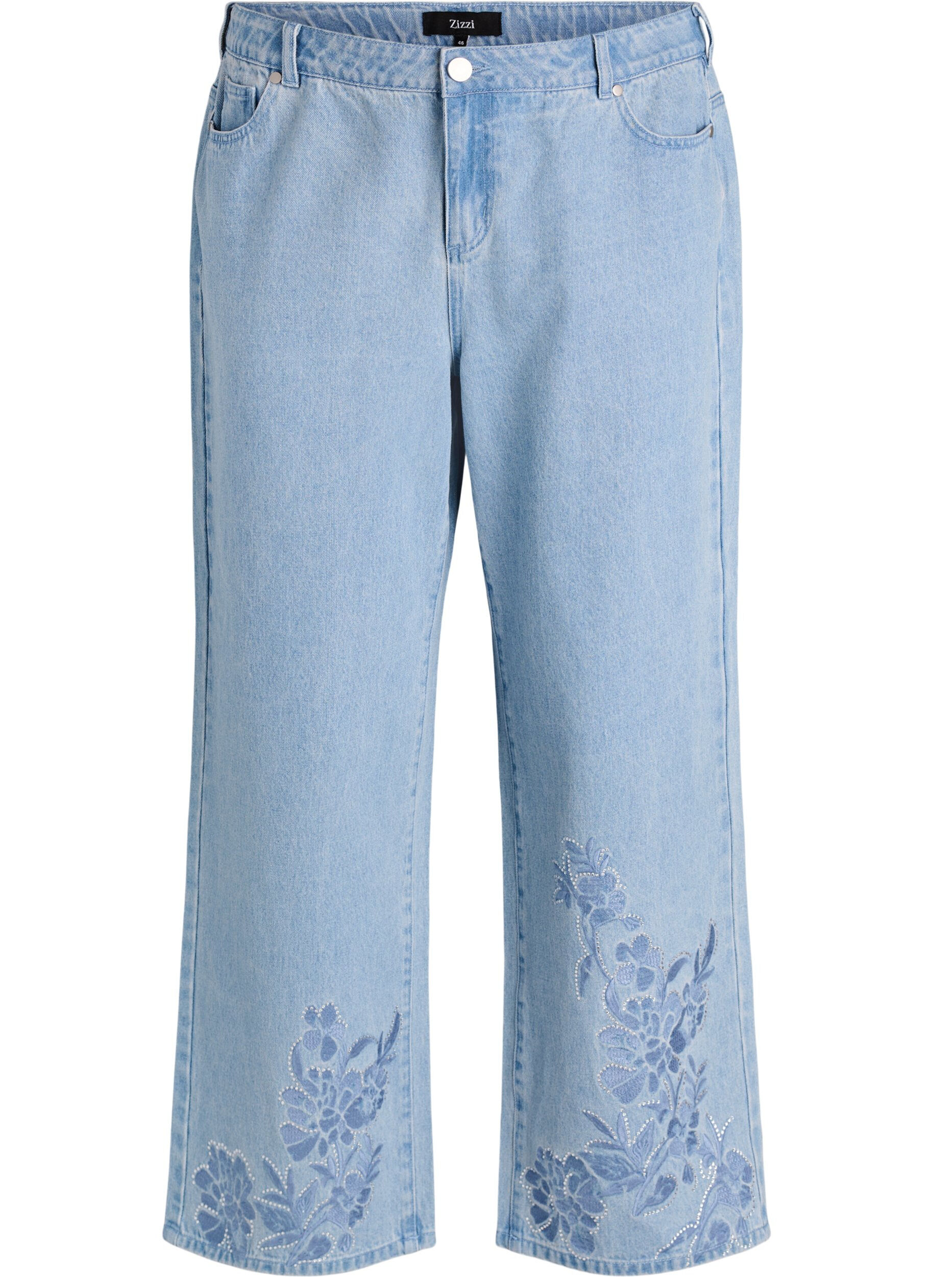 Myra jeans med Wide fit og blomsterdetaljer