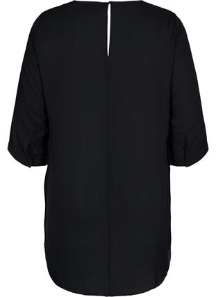 Bluse med 3/4-ermer og asymmetrisk bunn, Black, Packshot image number 1