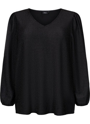 Bluse med glitter og lange ermer, Black Black, Packshot image number 0