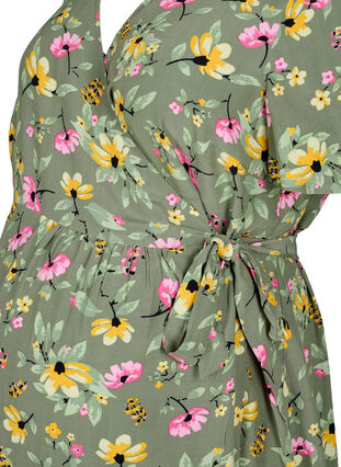 Kjole til gravide i viskose med omslagseffekt, Green Flower Print, Packshot image number 2