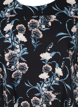 Kortermet bomullskjole med mønster, Black Flower, Packshot image number 2