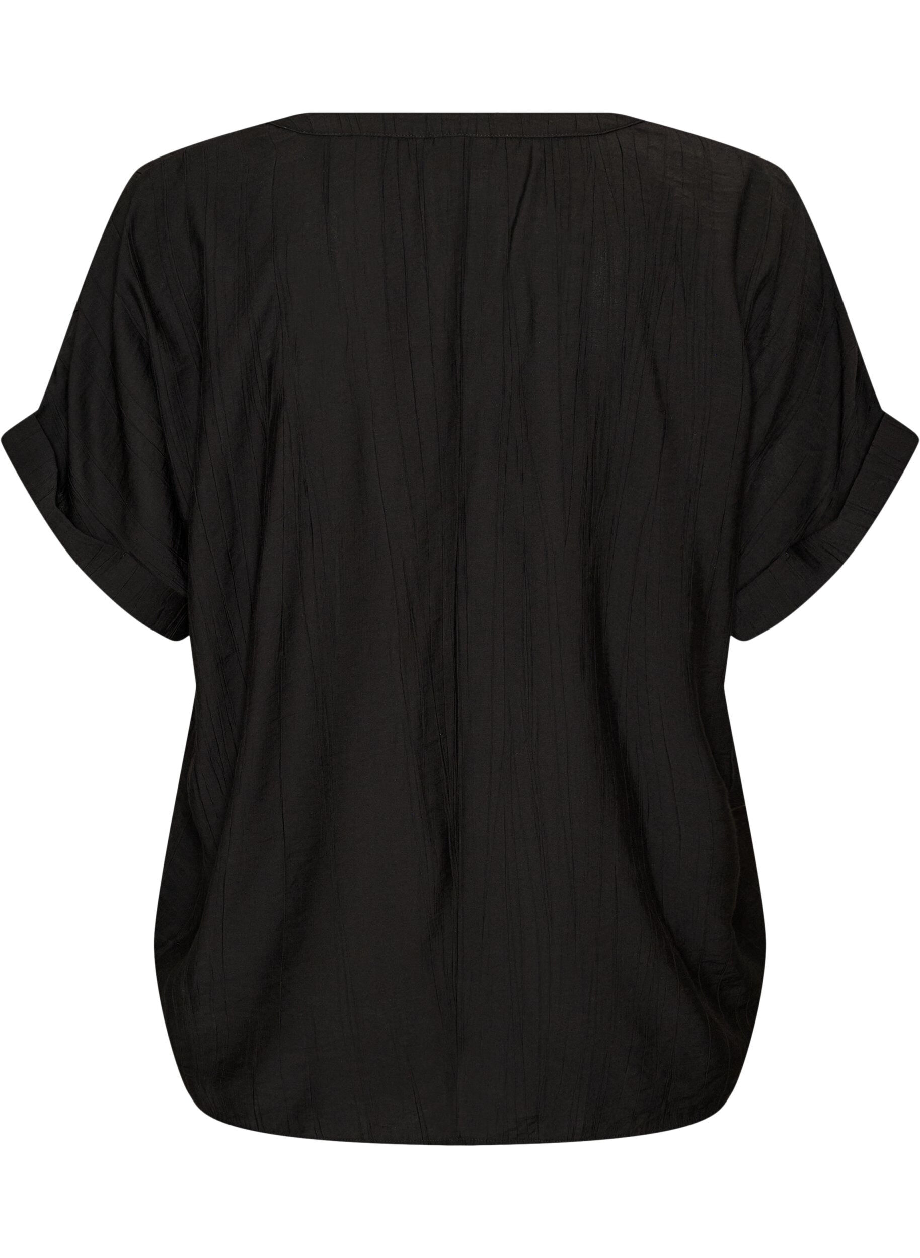 ZizziViskosebluse med knapper og tekstur, Svart, Packshot image number 1