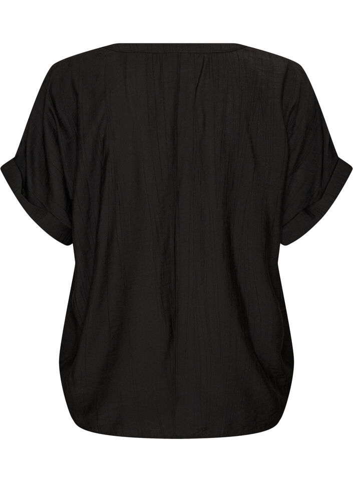 Viskosebluse med knapper og tekstur, Svart, Packshot image number 1