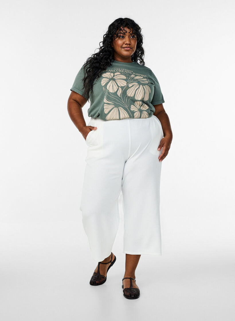 T-skjorte i &oslash;kologisk bomull med tekst og blomstertrykk, Gr&oslash;nn, Model image number 1