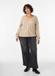 Cardigan med V-hals og ribbestruktur, Beige, Model image number 1
