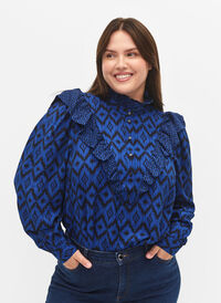 Skjorte bluse i viskose, True blue w. Black, Model