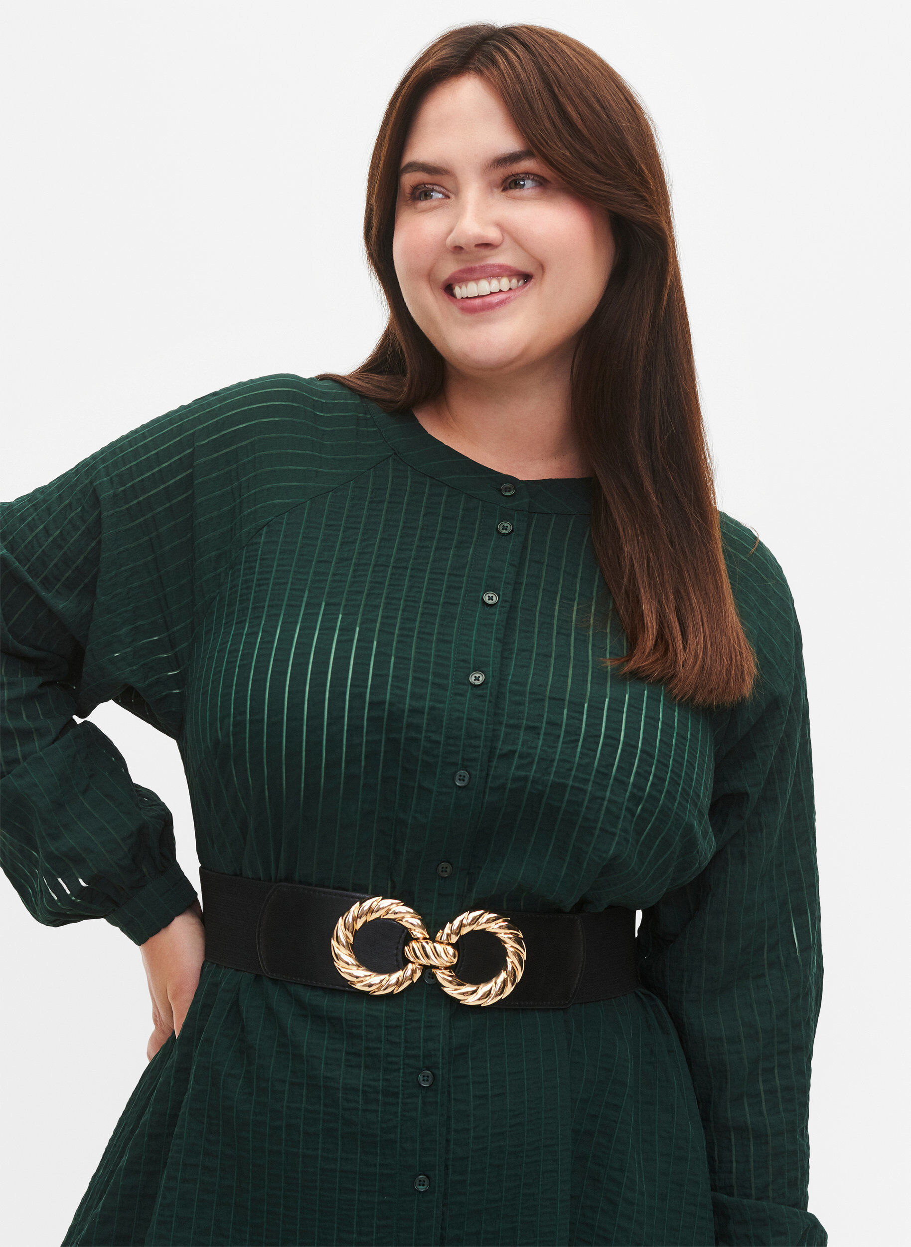 Zizzi Elastisk belte med gullfarget spenne, Black, Model image number 0