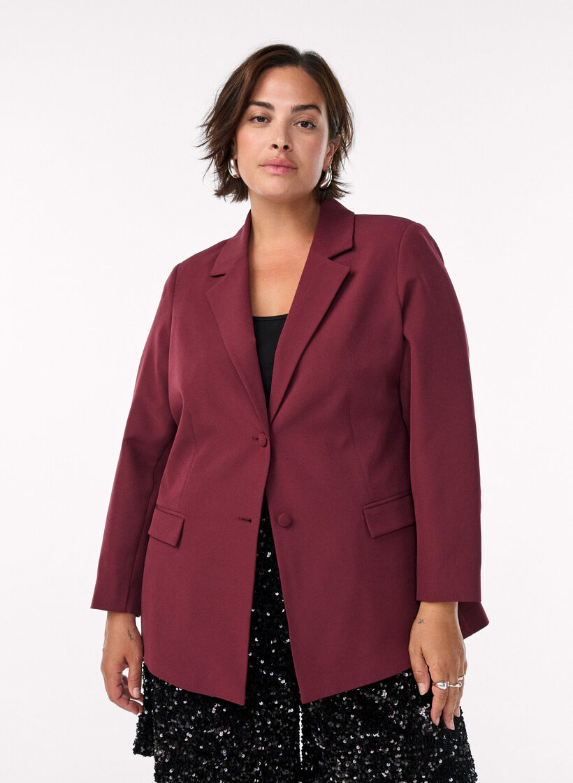 Klassisk blazer med knappelukking, R&oslash;d, Model image number 0