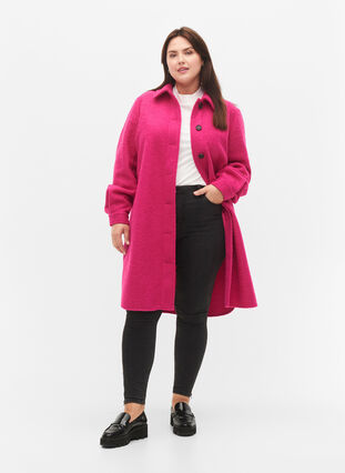 Lang skjortejakke i bouclé-look, Fuchsia Red, Model image number 4