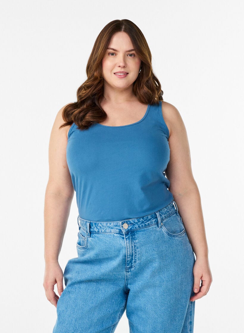 Ensfarget basic topp i bomull, Gr&aring;, Model image number 0