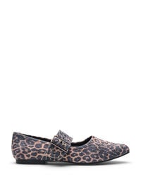 Wide fit - Ballerina med leopardmønster, spenne og nagler, Brun Wide fit - Ballerina med leopardmønster, spenne og nagler