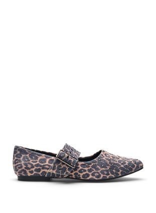 Zizzi Wide fit - Ballerina med leopardmønster, spenne og nagler, Leopard AOP, Packshot image number 0