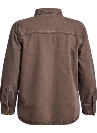 Zizzi Farget denimskjorte med brystlommer, Brown Denim, Packshot image number 1