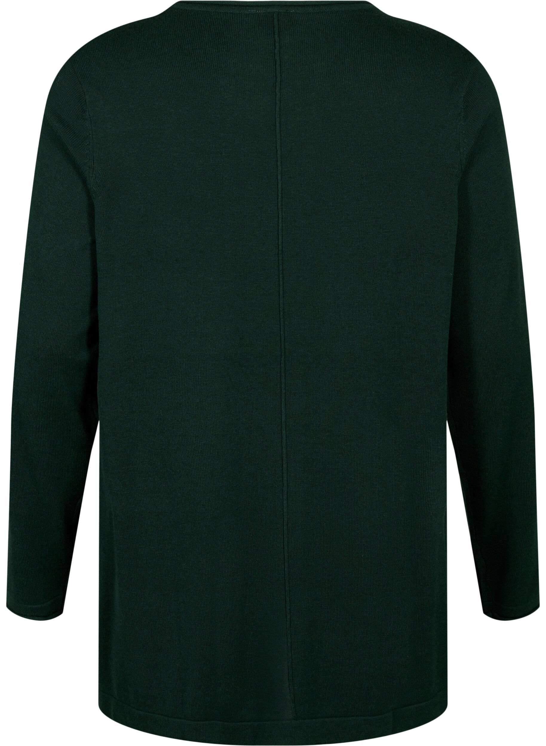 Zizzi Strikket bluse i bomull og viskoseblanding, Gr&oslash;nn, Packshot image number 1