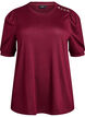 Bluse med knappedetaljer og korte puffermer, M&oslash;rk Bordeaux, Packshot image number 0