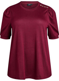 Bluse med knappedetaljer og korte puffermer, M&oslash;rk Bordeaux