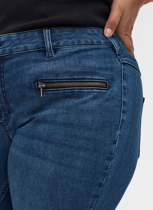 Ekstra slim Sanna jeans med glidelås, Blue denim, Model image number 2