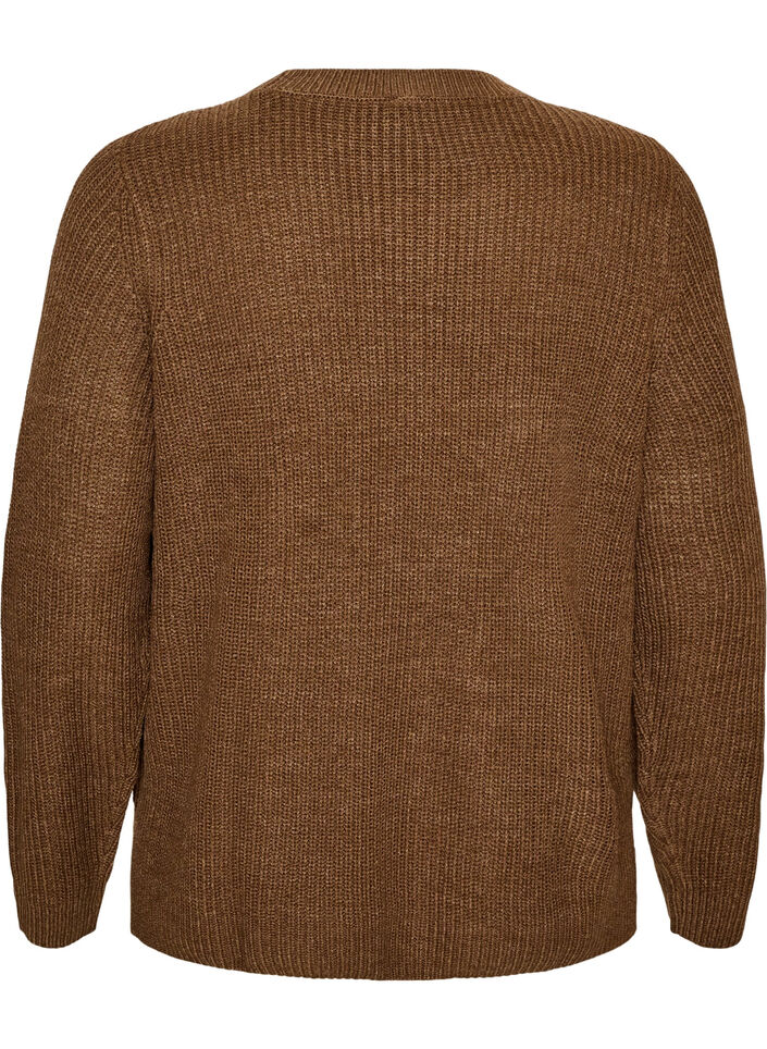 Strikket bluse med ribbestruktur og knappdetaljer, Brun, Packshot image number 1