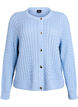 Flettestrikket cardigan med gullfargede knapper, Bl&aring;, Packshot image number 0
