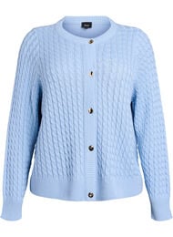 Flettestrikket cardigan med gullfargede knapper, Bl&aring;