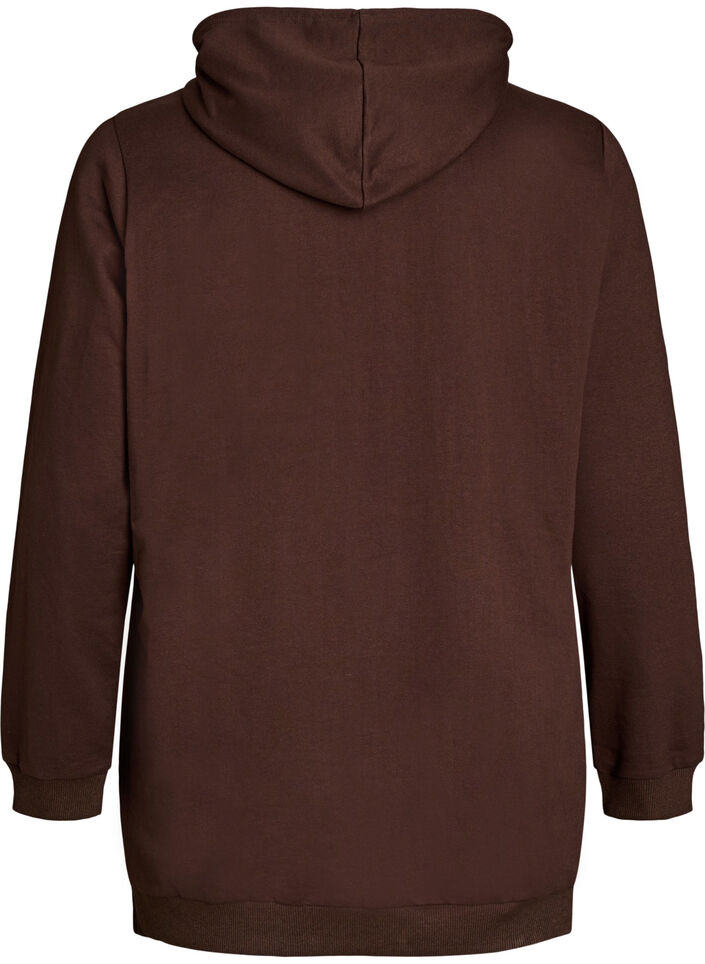 Hettegenser med frott&eacute;tekstmotiv, Brun, Packshot image number 1