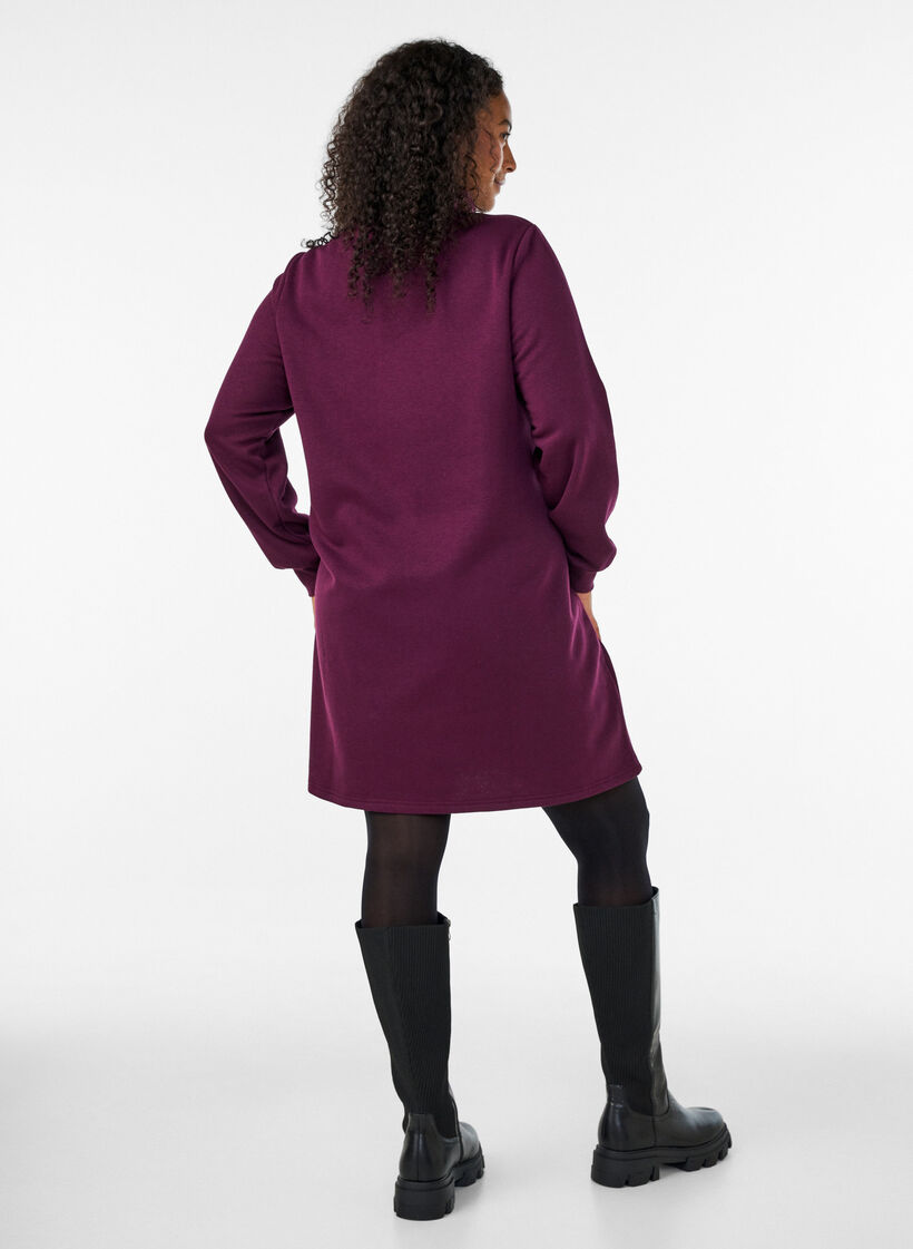 Genserkjole med h&oslash;y ribbekrage og glidel&aring;s, Lilla, Model image number 2