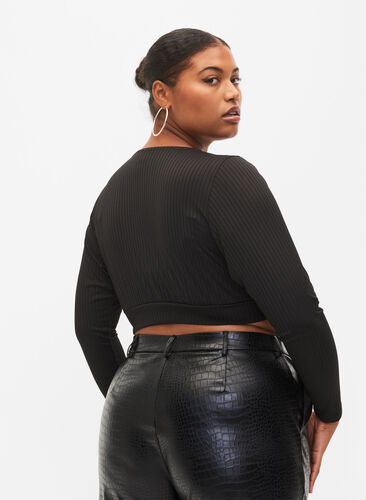 Cropped topp med lange ermer, Black, Model image number 1