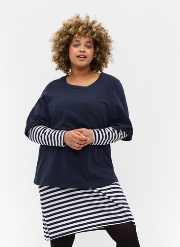 Bomullsbluse med brede 2/4-ermer, Night Sky, Model image number 2