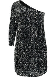 Kort one-shoulder-kjole med paljetter, Black/Silver Sequins
