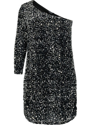 Kort one-shoulder-kjole med paljetter, Black/Silver Sequins, Packshot image number 0
