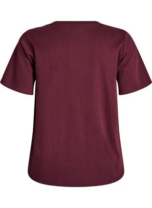 Zizzi Basis V-hals T-skjorte i økologisk bomull, Mørk Bordeaux, Packshot image number 1