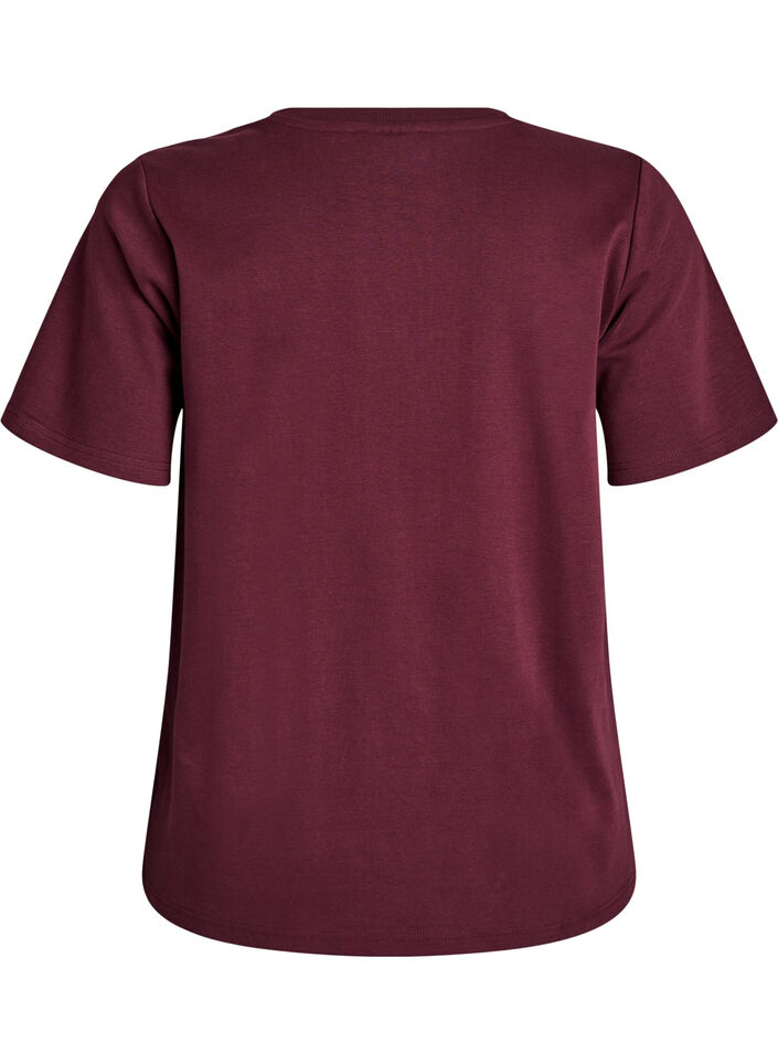 Basis V-hals T-skjorte i økologisk bomull, Mørk Bordeaux, Packshot image number 1