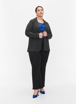 Enkel blazer med knapp og pyntelommer, Dark Grey Melange, Model image number 2
