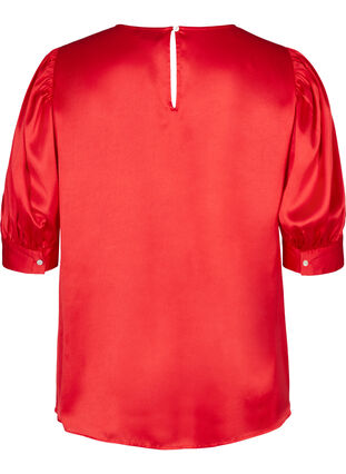 Shiny bluse med korte puffermer, Racing Red ASS, Packshot image number 1