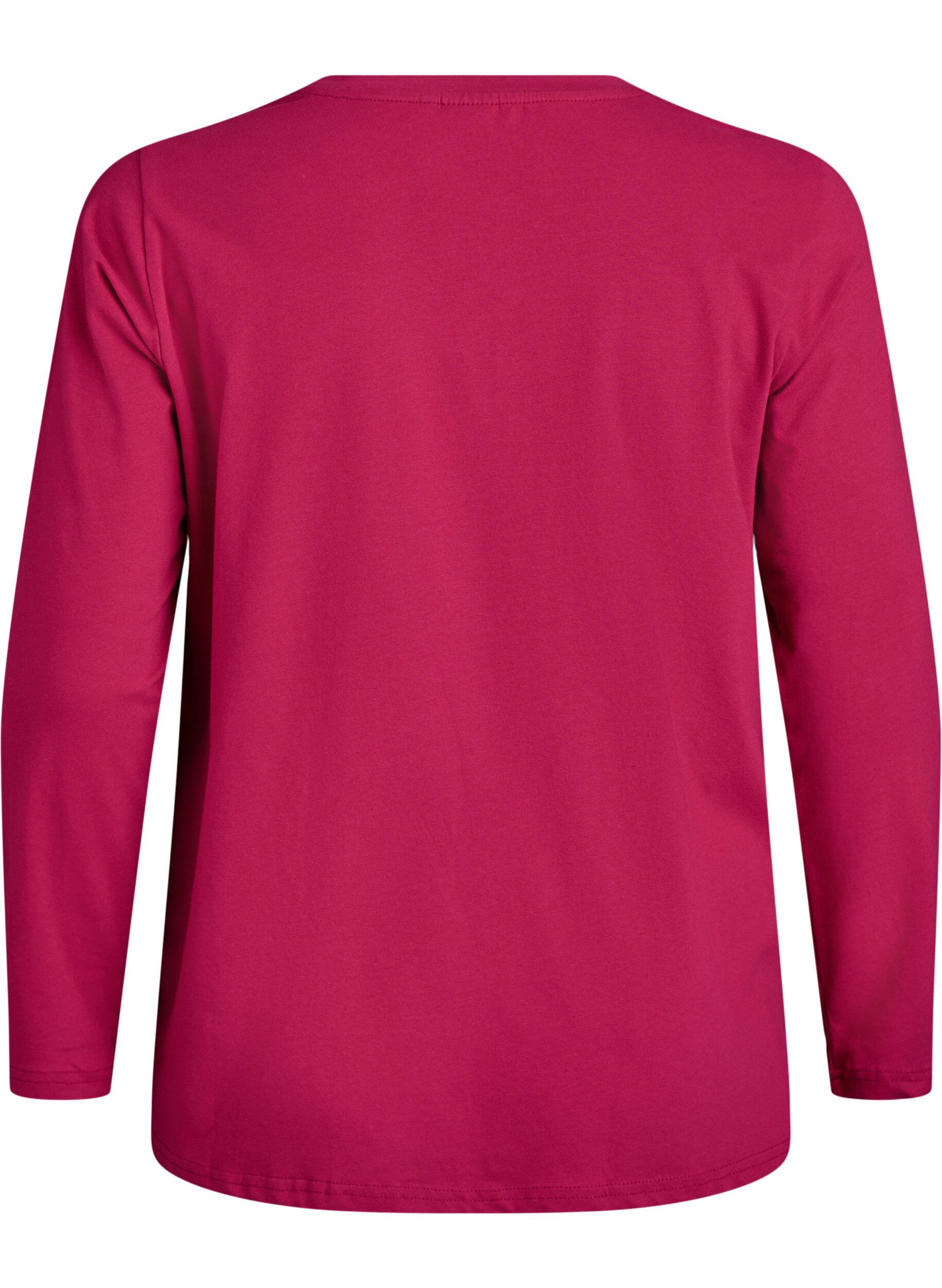 Zizzi Basis jersey topp med lange ermer, Rosa, Packshot image number 1