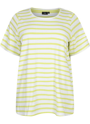T-skjorte i økologisk bomull med striper, Wild Lime Stripes, Packshot image number 0