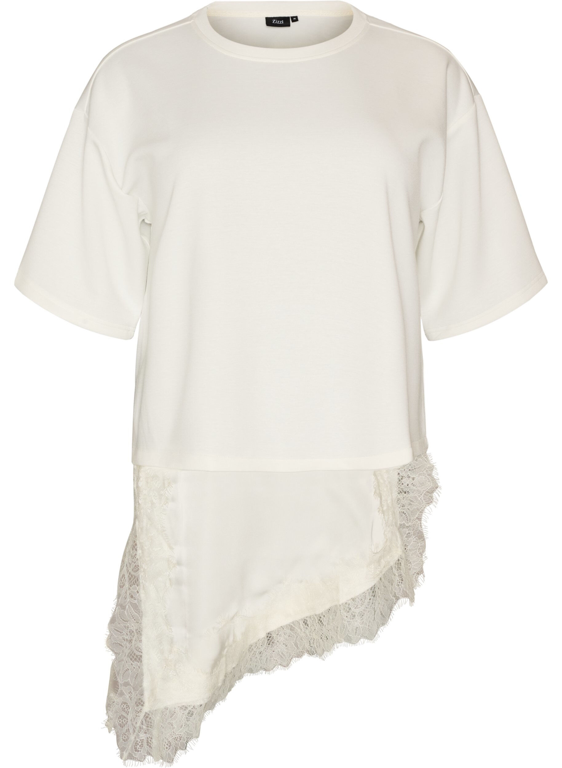 Jerseybluse med lag-p&aring;-lag-look og blonder