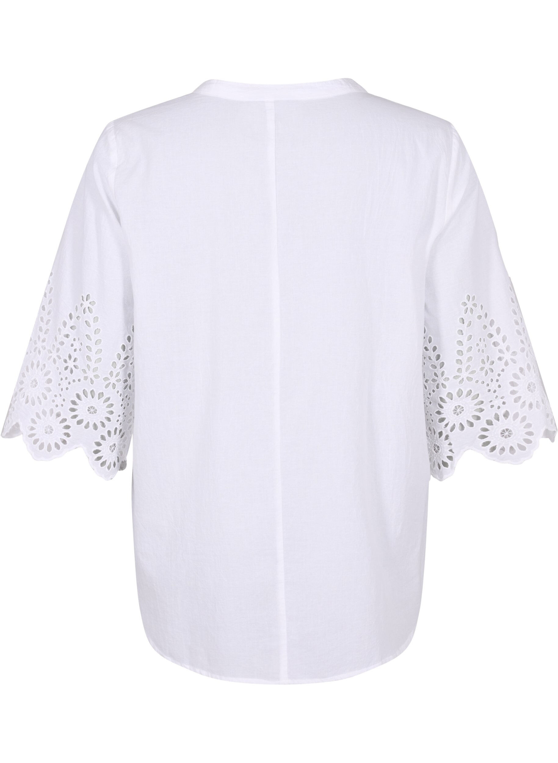 ZizziSkjortebluse med broderi anglaise og 3/4-ermer, Bright White, Packshot image number 1