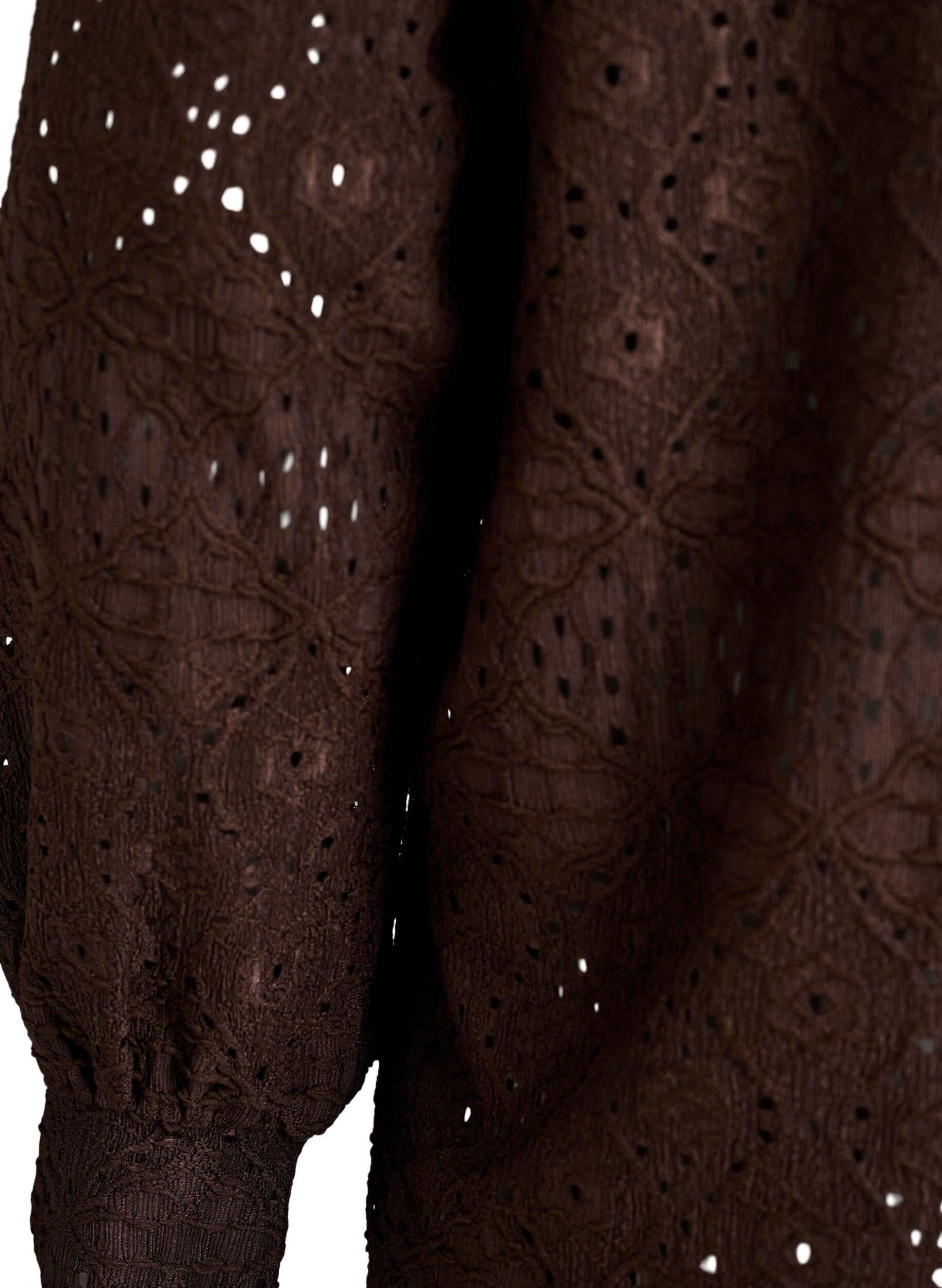 Zizzi Langermet bluse med hullbroderi, Brun, Packshot image number 3