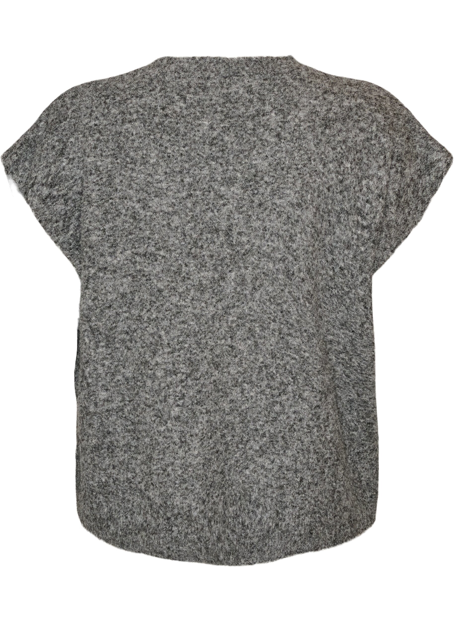ZizziStrikkevest med V-hals og dekorative knapper, Gr&aring;, Packshot image number 1