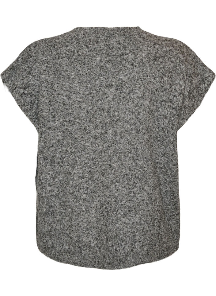 Strikkevest med V-hals og dekorative knapper, Gr&aring;, Packshot image number 1