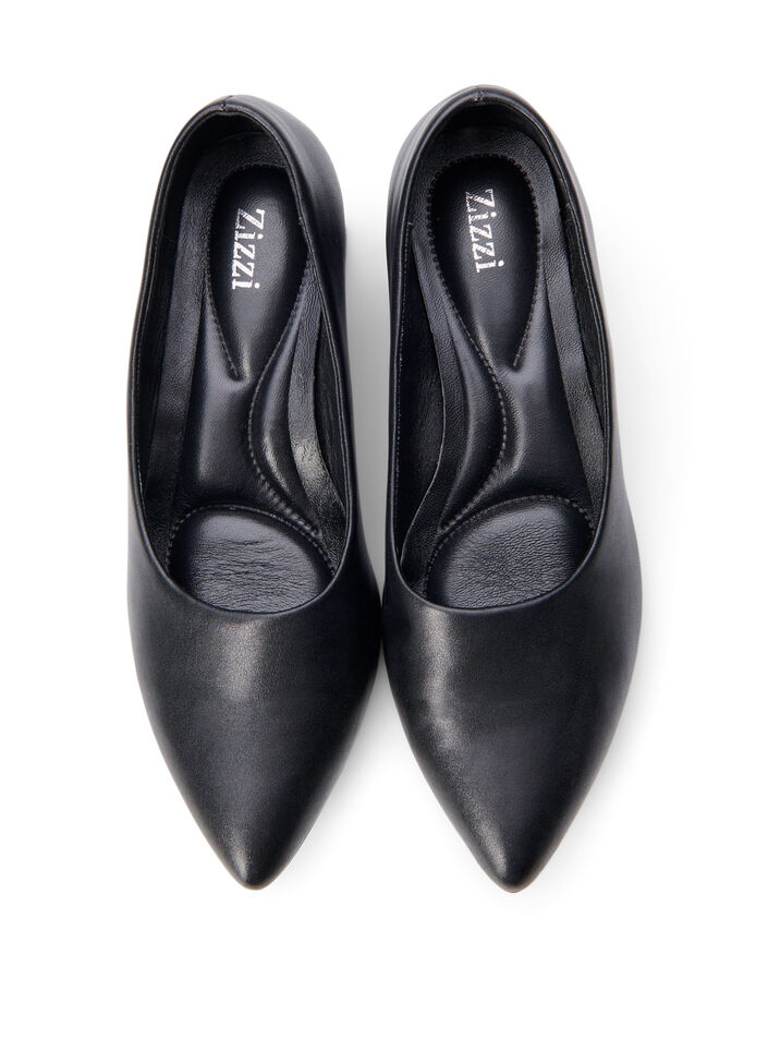 Wide fit - Pumps i skinn med spiss tå, Black, Packshot image number 2