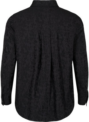 Zizzi Skjortejakke i viskose med tone-i-tone-mønster, Black, Packshot image number 1